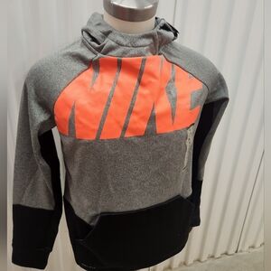 NWT Nike Boys Dri Fit Gray and Black Hoodie with Orange Logo